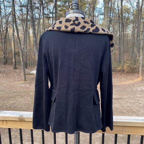 Vintage y2K Wool Cheetah Leopard Cardigan Blazer Size Medium Women’s Black - Picture 4 of 6